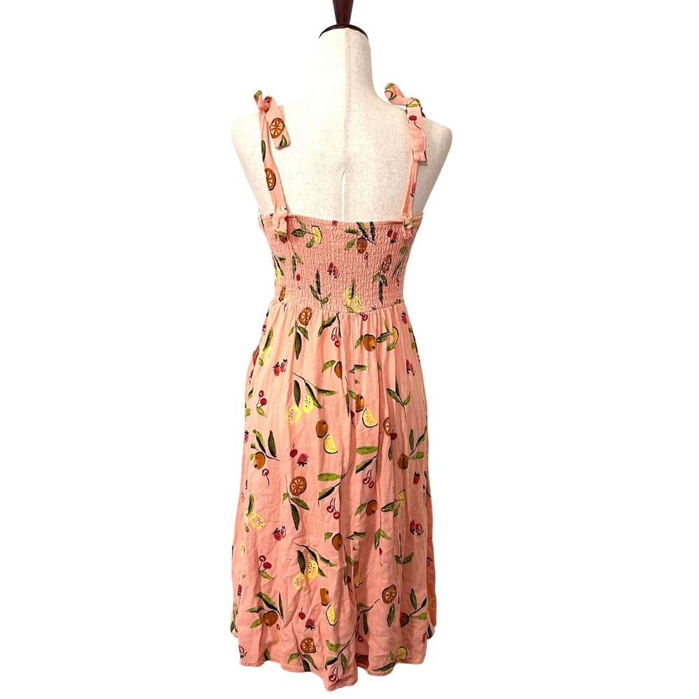 Fruit Print Linen Blend Midi Dress LC Lauren Conrad Peach Pink M Cottage Picnic - Picture 6 of 9